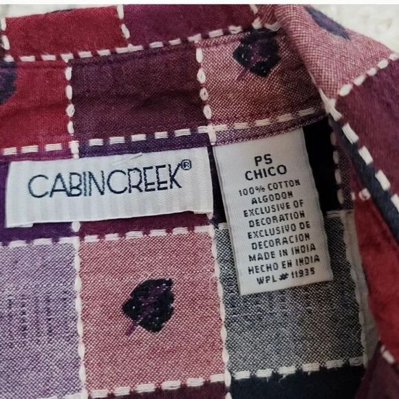 Vintage 80s Cabin Creek Checkered Plaid Embroidered Grape Longsleeve Shirt Small - Picture 7 of 8